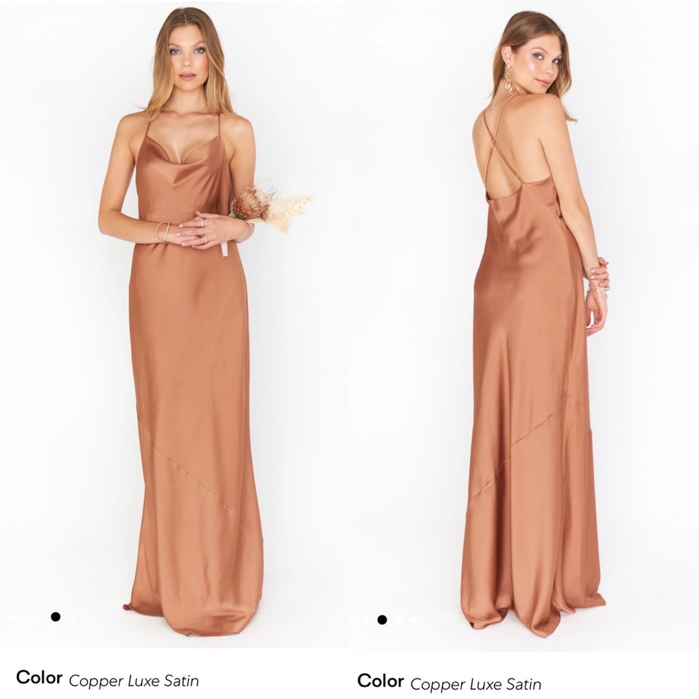 Show Me Your Mumu Tuscany Maxi Slip Dress in Copper Luxe Satin